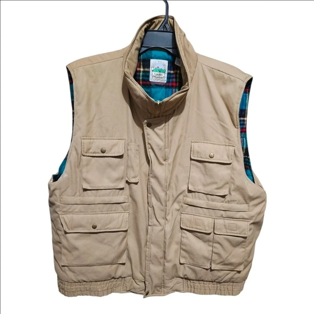 South Mountain Rugged Sportswear Mens XXL Tan Utility Vest Lined Vintage Pockets